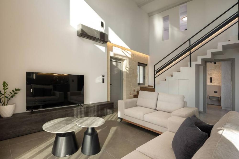 Kreta, Agios Onoufrios: Elegante Villa aus weißem Stein mit Meerblick zu verkaufen