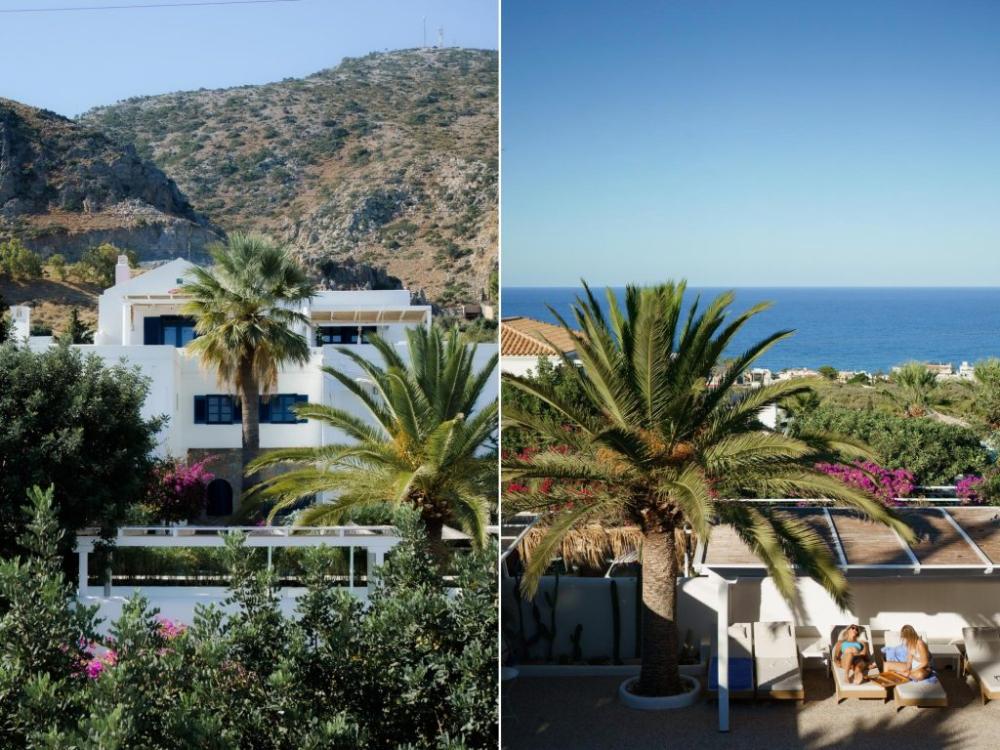 Kreta, Chersonisou: Hotel im Kykladenstil mit 13 Apartments, Pool, Garten und Café / Bar zu verkaufen